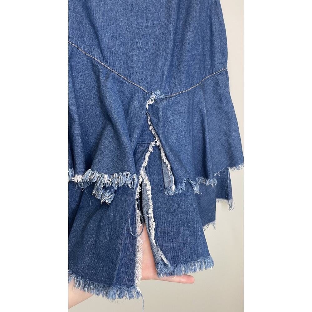 BP Y2K Skirt Ruffle Fringe Hem Western Denim Above Knee Cowgirl Boho Blue Size S - Picture 4 of 11